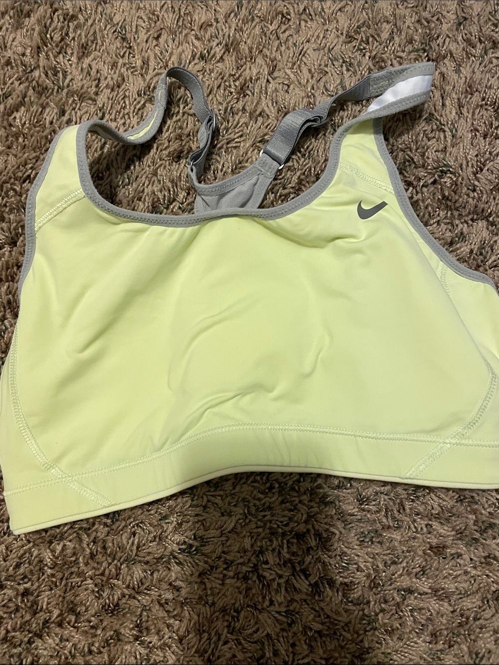 Nike Light Yellow Padded High-Support Sports Bra with Gray Trim